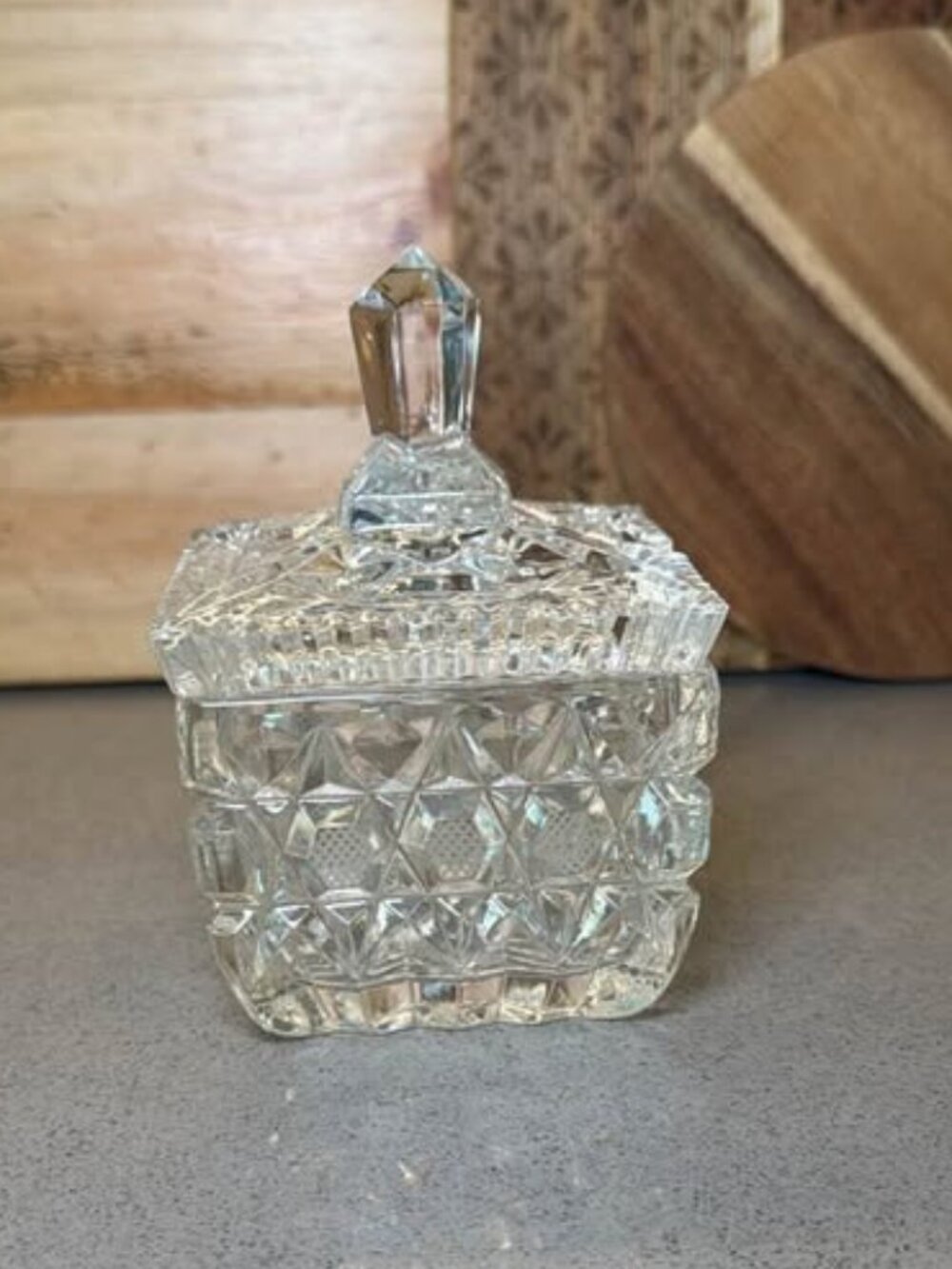 Vintage Square Pressed Glass sugar bowl